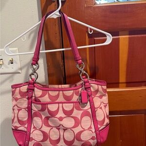 Coach Pink and Cream Signature Shoulder Bag